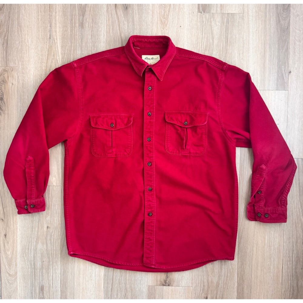 Vintage Eddie Bauer Red Chamois Cloth Button-Up Shirt Men's M 100% Cotton